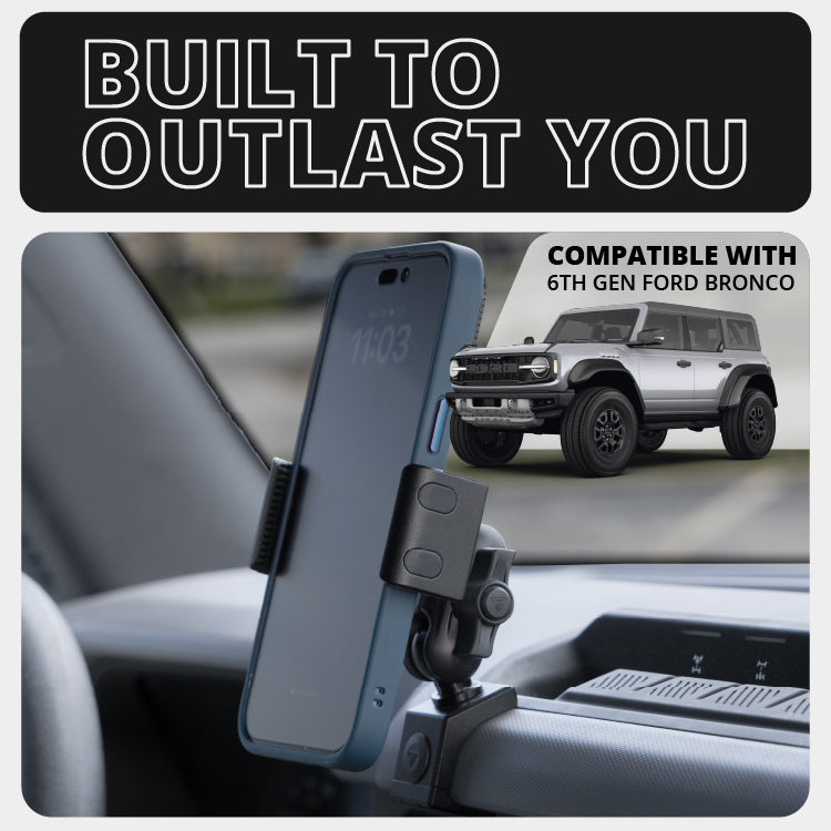 LINK™ 20LITE Phone Mount With Top Dash Clip | 2" Arm | 2021-2026 Ford Bronco | 6th Generation | (NOT FOR LEATHERETTE STITCHED DASH)