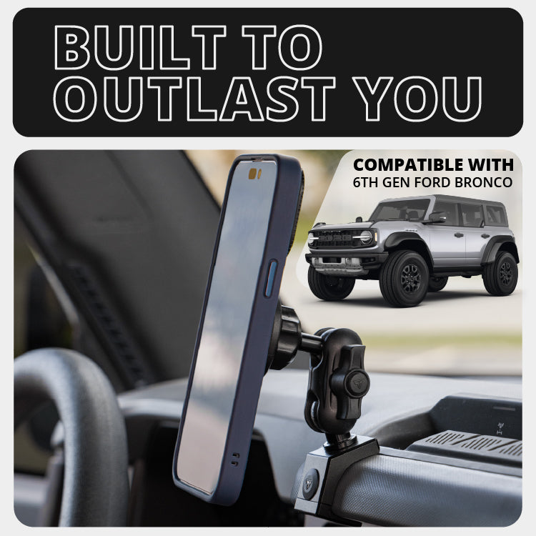 LINK™ Magnetic Phone Mount With Top Dash Clip | 2" Arm | 2021-2026 Ford Bronco | 6th Generation | (NOT FOR LEATHERETTE STITCHED DASH)