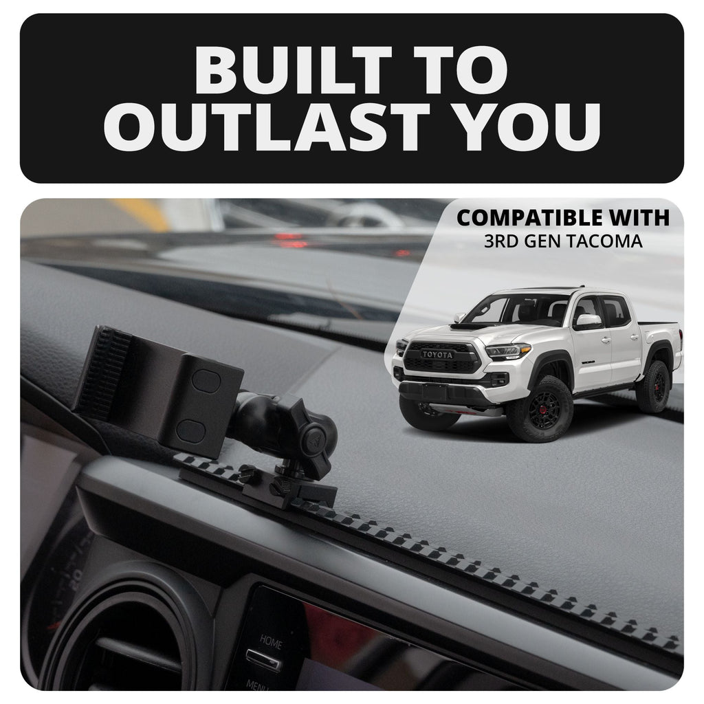 TRAXX™ - Assault Track Picatinny Dash Bracket With 20LITE Phone Holder & Midland Magnetic CB Radio Mic Holder | 2016 - 2023 Toyota Tacoma