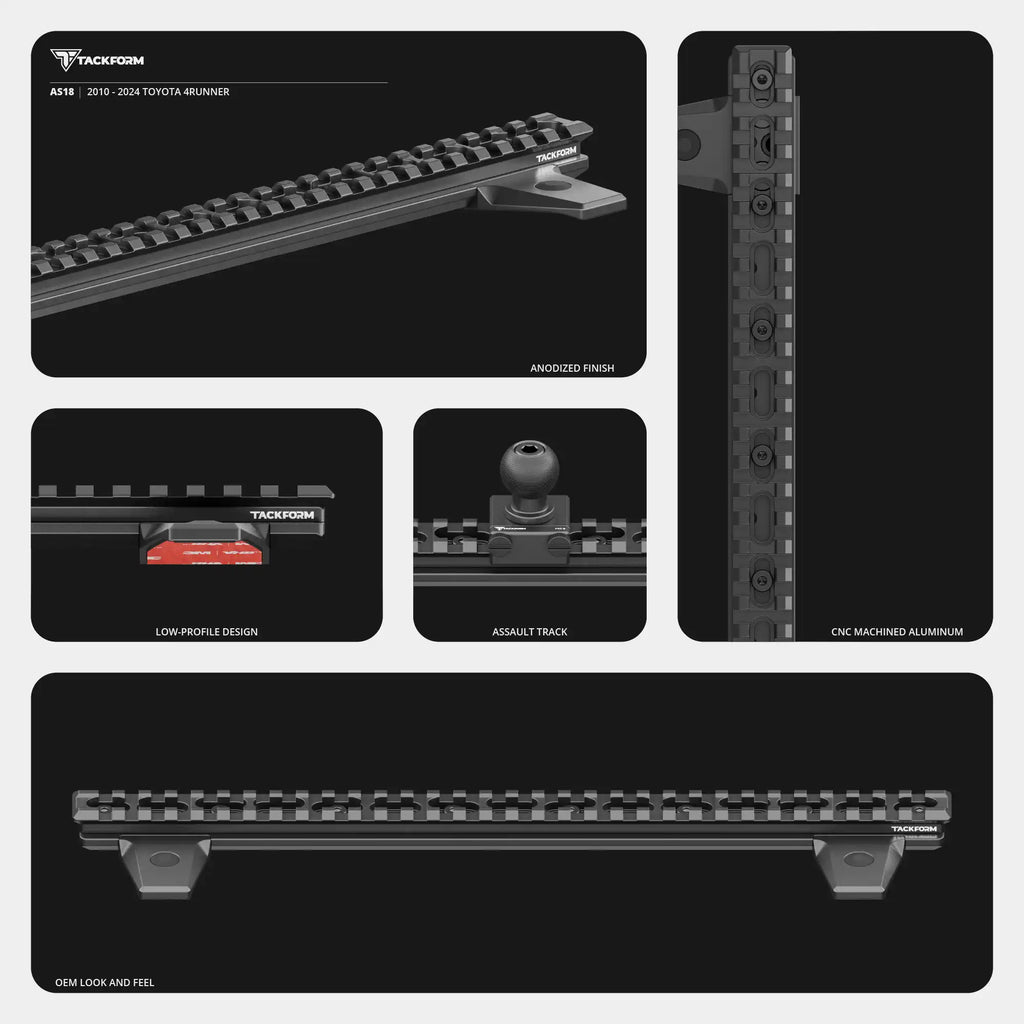 TRAXX™ - Assault Track Picatinny Dash Bracket With 20LITE Phone, Midland Magnetic Radio Microphone Mount, & GoPro Action Camera Holder | 2010-2024 Toyota 4Runner