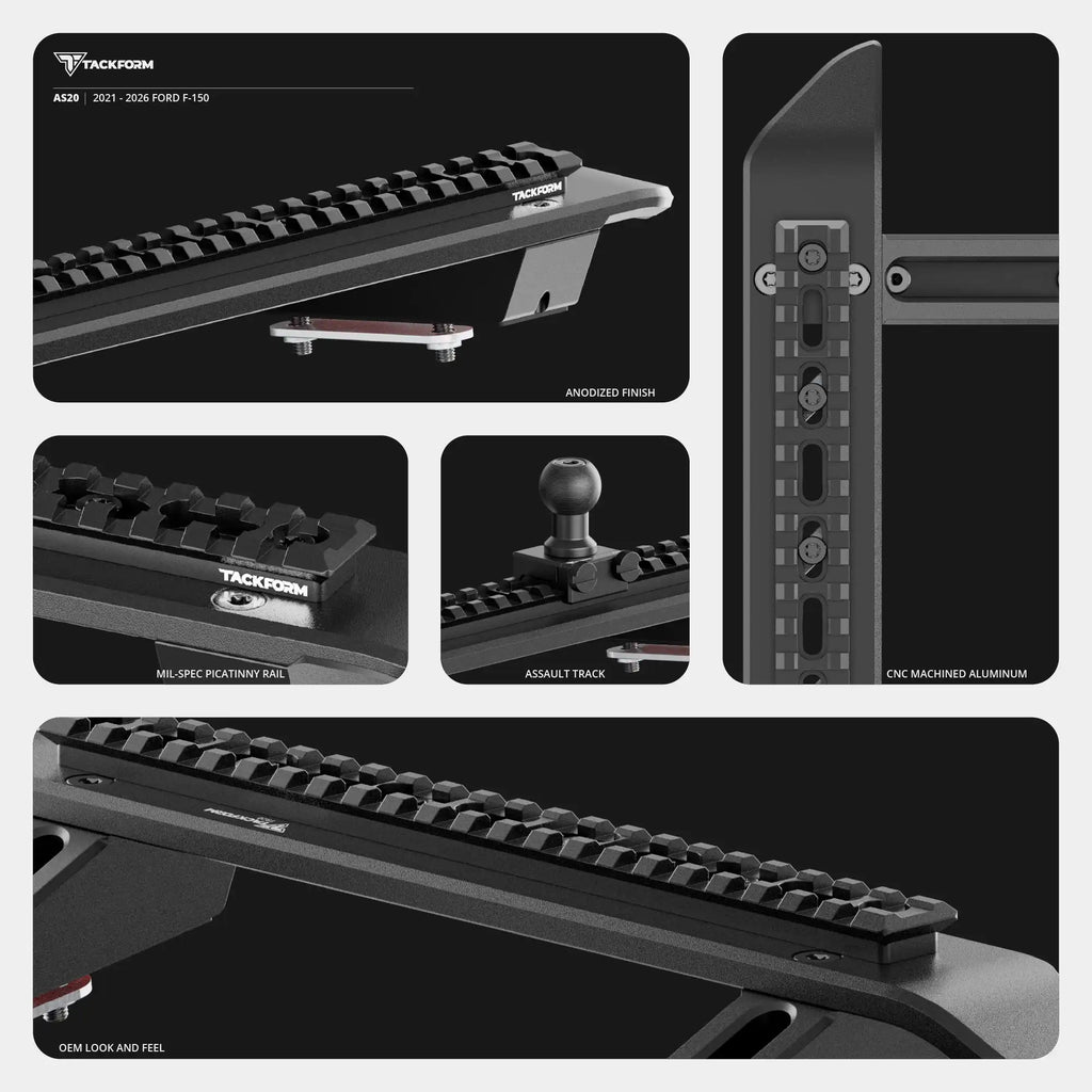 TRAXX™ - Assault Track Picatinny Dash Bracket With Dual MagSafe Phone Mounts | 2021+ Ford F-150 (See Compatibility Info For Specific Year/Trim Fitment Details)