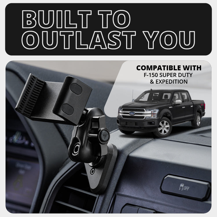 LINK™ Vent Mount Bracket With 20LITE Phone Holder | ‘15-‘20 Ford F-150, ‘17-‘22 Super Duty, ‘18-‘21 Expedition (See Compatibility Info For Year/Trim Details) | Choose Your Arm Length