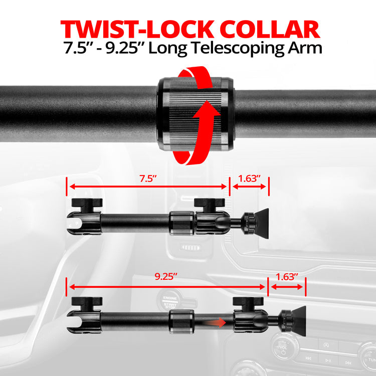 CB Mic/ Radio Holder | 7.5"-9.25" Telescoping Arm | 20mm TRAXX™ - Fast Track Ball
