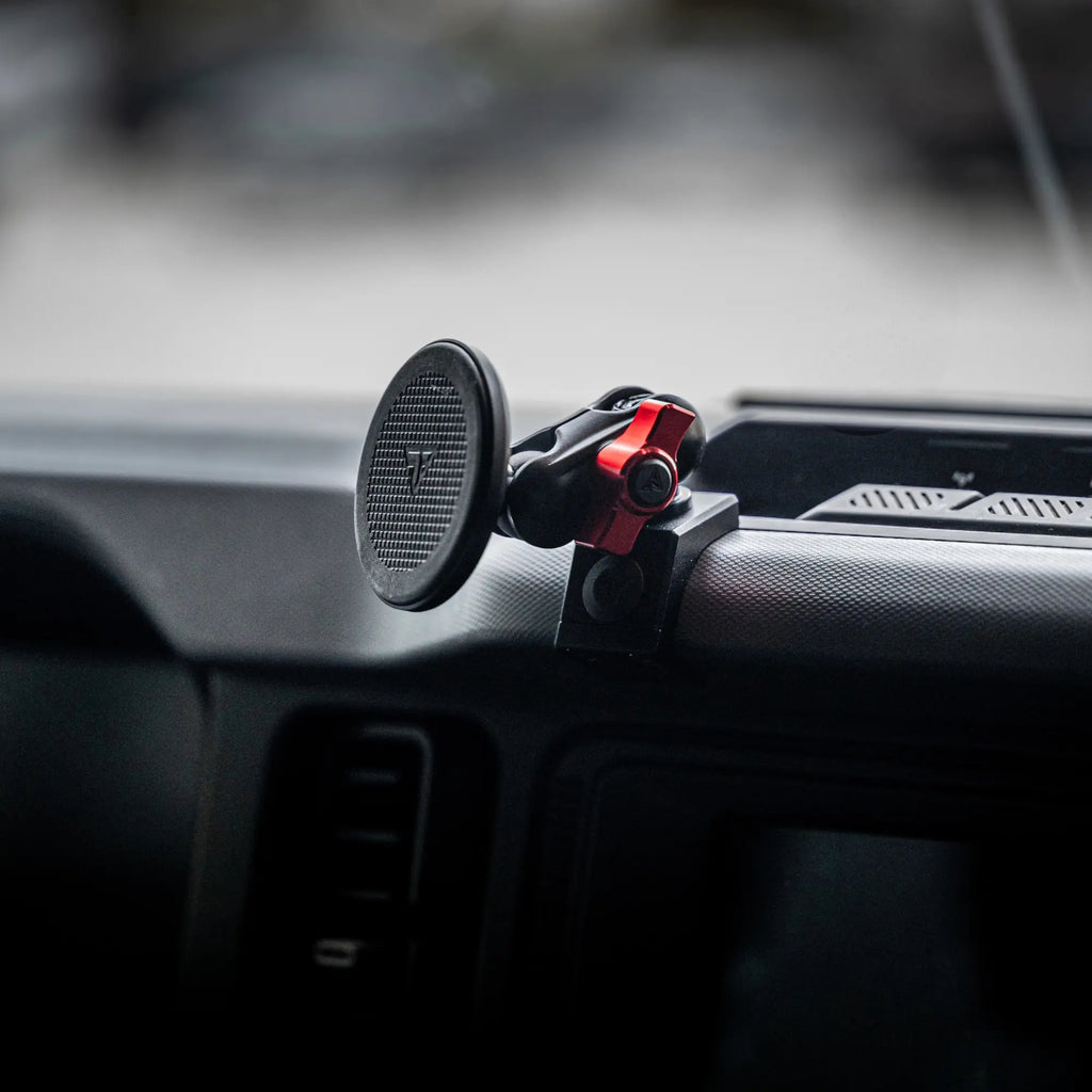 LINK™ Qi2/MagSafe  Charging and Cooling Phone Mount With Top Dash Clip | 2" Arm | 2021-2026 Ford Bronco | 6th Generation | (NOT FOR LEATHERETTE STITCHED DASH)