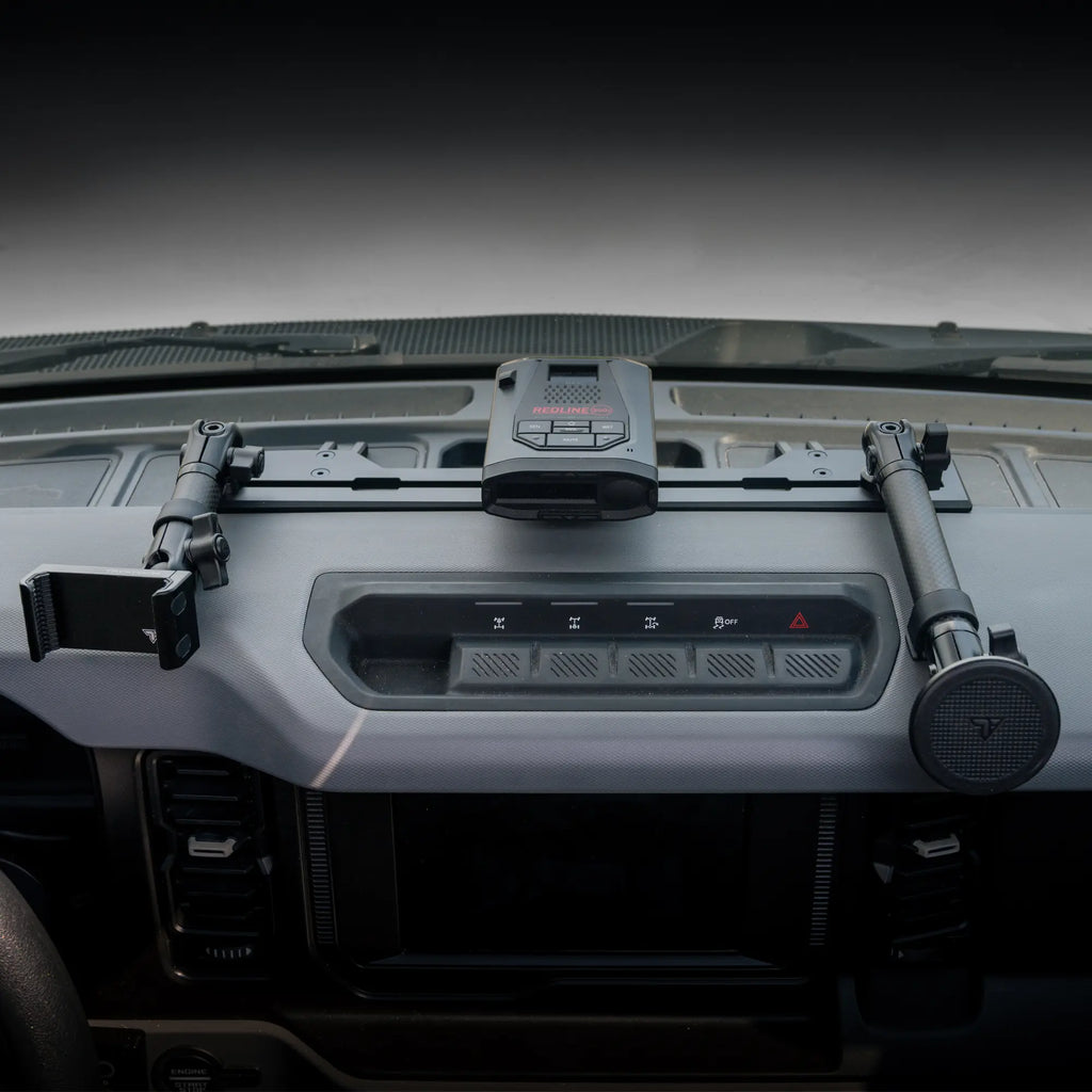 TRAXX™ - Slim Track Dash Bracket With Dual MagSafe Phone Mounts & GoPro Mount | 2021-2026 Ford Bronco & Bronco Raptor (Non-Sport)