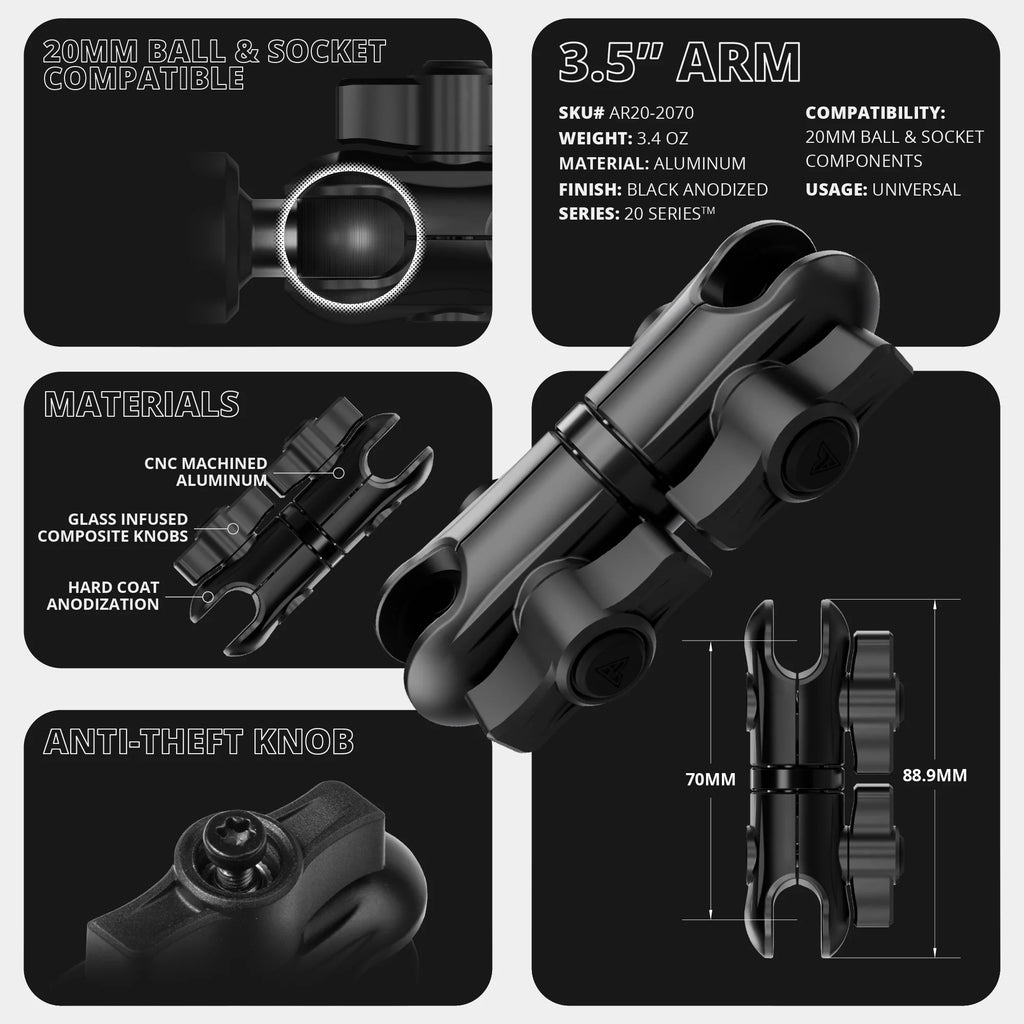 LINK™ GoPro Mount | Accessory Ready Dash and Grab Handle Compatible | 2021+ Ford Bronco | 3.5" Arm
