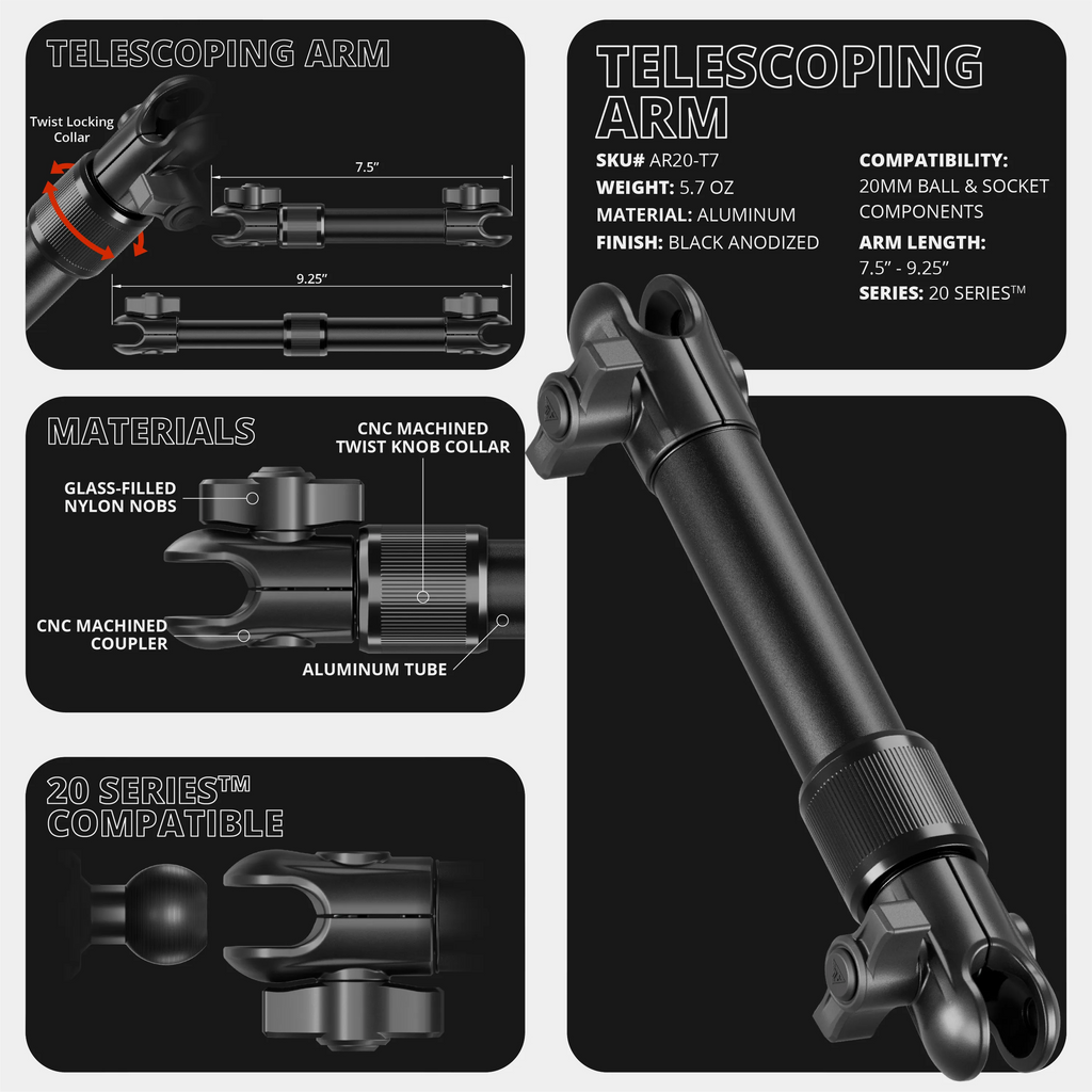 LINK™ 2-in-1 CB Microphone/Radio Holder | Accessory Ready Dash and Grab Handle Compatible | 2021+ Ford Bronco | 7.5"-9.25" Telescoping Arm