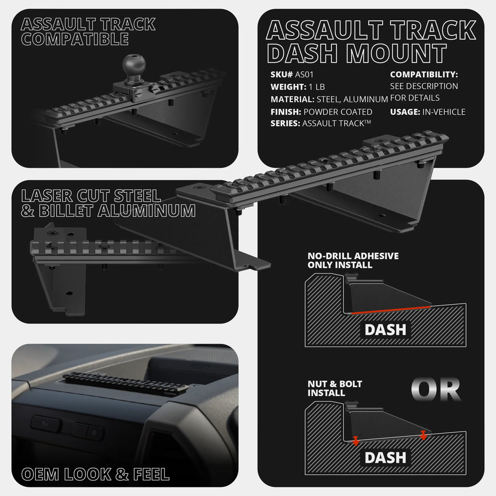 TRAXX™ - Assault Track Picatinny Dash Bracket With Dual MagSafe Phone Mounts | ‘15-‘20 Ford F-150, ‘17-‘22 Super Duty, ‘18-‘21 Expedition (See Compatibility Info For Year/Trim Details)