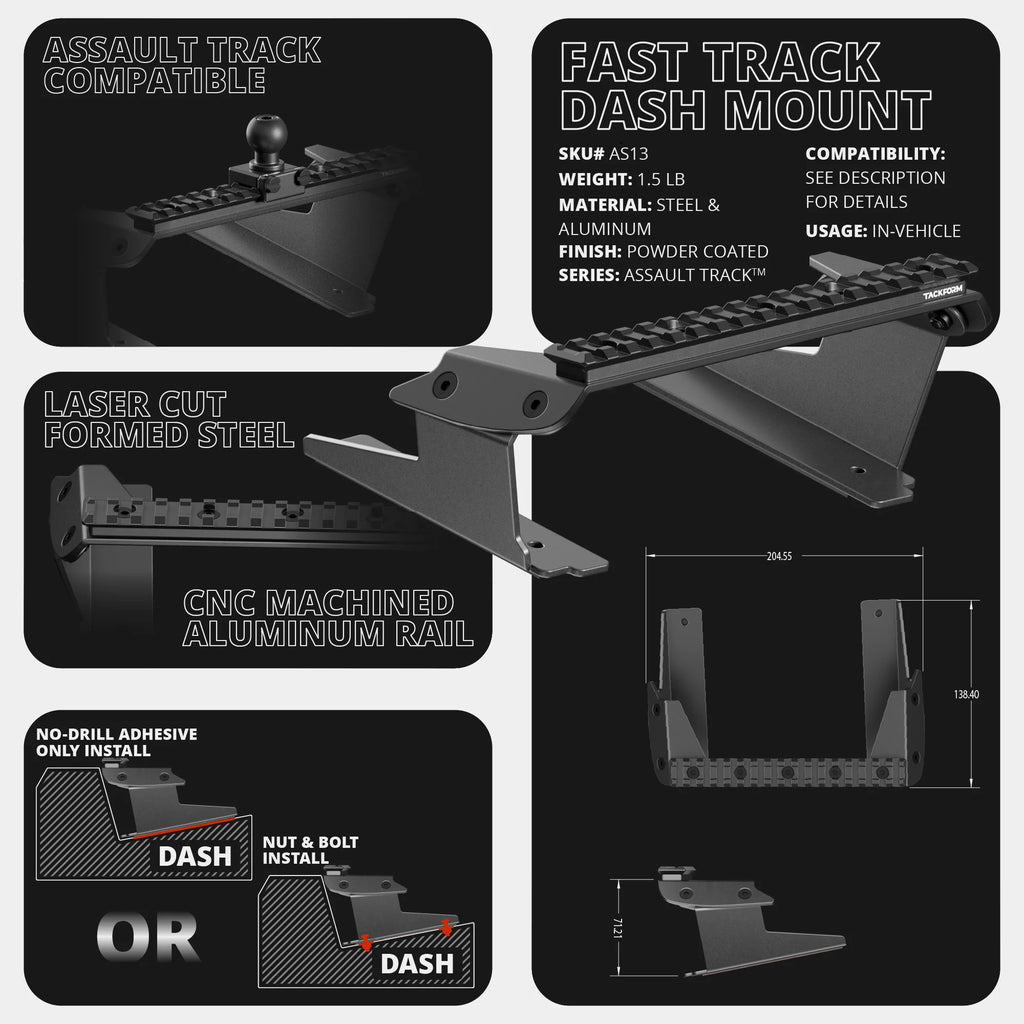 TRAXX™ - Assault Track Picatinny Dash Bracket With 20LITE Phone Mount | 2022 Ford Super Duty (Compatible With 12” Screen ONLY)