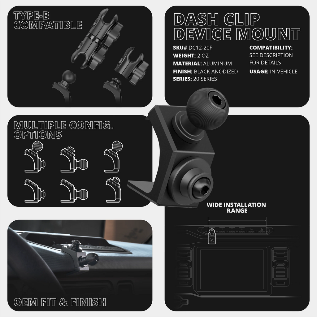LINK™ 2-in-1 CB Microphone/Radio Mount With Top Dash Clip | 2" Arm | 2021-2026 Ford Bronco | 6th Generation | (NOT FOR LEATHERETTE STITCHED DASH)
