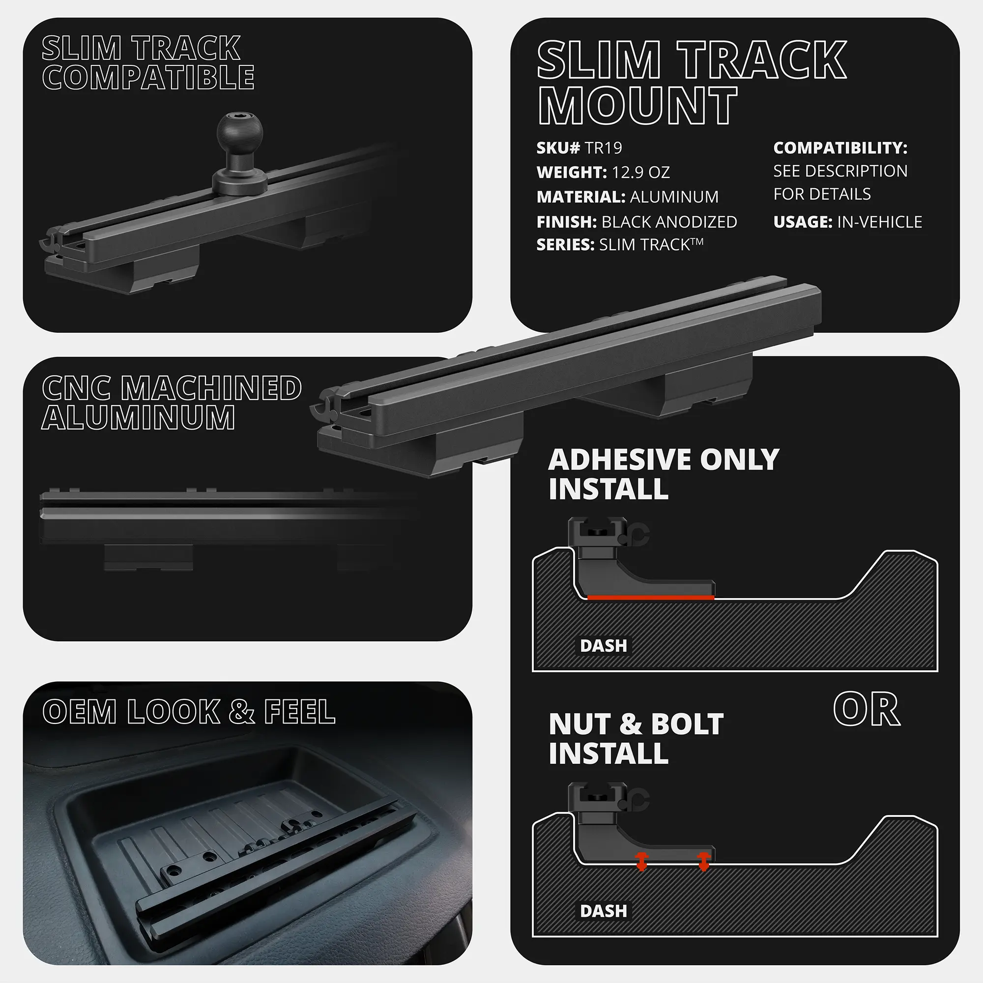 TRAXX™ - Slim Track Dash Bracket With Tablet Holder | 2019-2023 Ford Ranger (WITHOUT Switch Panel)