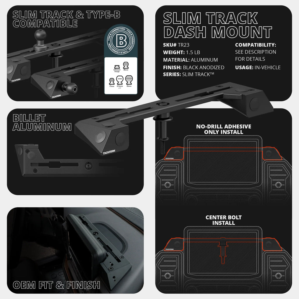 TRAXX™ - Slim Track Dash Bracket With 20LITE Phone & Midland Magnetic CB Radio Mic Mounts | 2021 - 2024 Ford Bronco SPORT