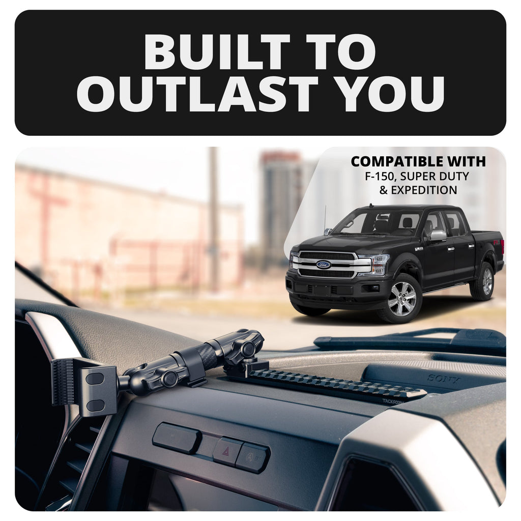 TRAXX™ - Assault Track Picatinny Dash Bracket With 20LITE Phone & Tablet Mounts | ‘15-‘20 Ford F-150, ‘17-‘22 Super Duty, ‘18-‘21 Expedition (See Compatibility Info For Year/Trim Details)
