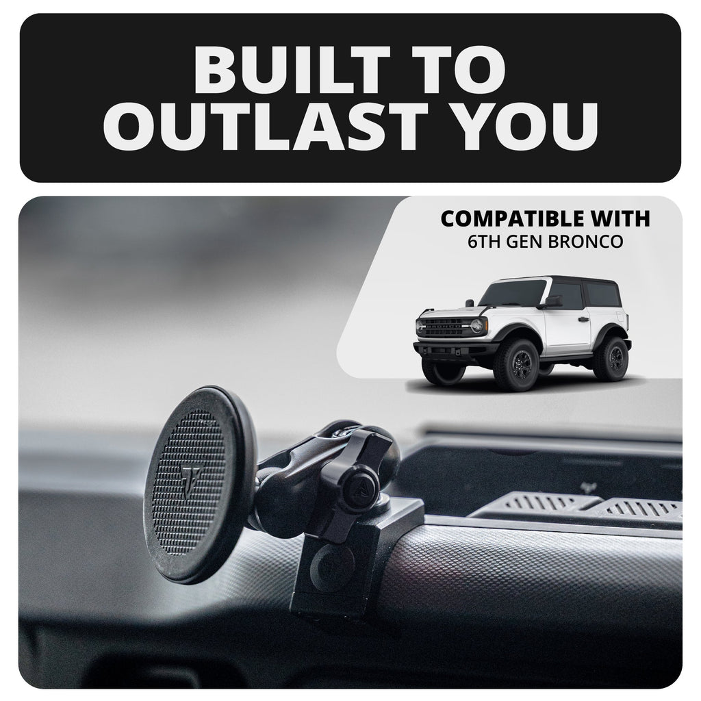 LINK™ MagSafe Phone Mount With Top Dash Clip | 2" Arm | 2021-2026 Ford Bronco | 6th Generation | (NOT FOR LEATHERETTE STITCHED DASH)