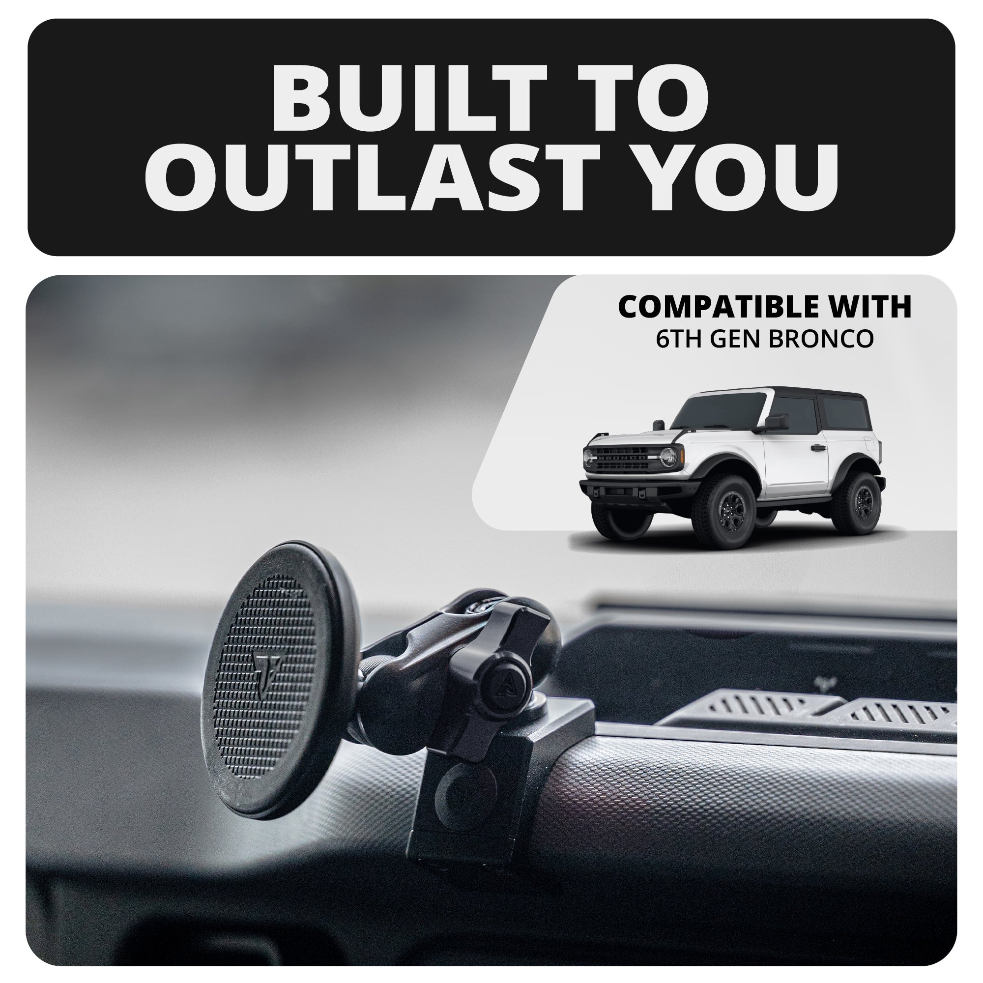 LINK™ MagSafe Phone Mount With Top Dash Clip | 2" Arm | 2021-2026 Ford Bronco | 6th Generation | (NOT FOR LEATHERETTE STITCHED DASH)
