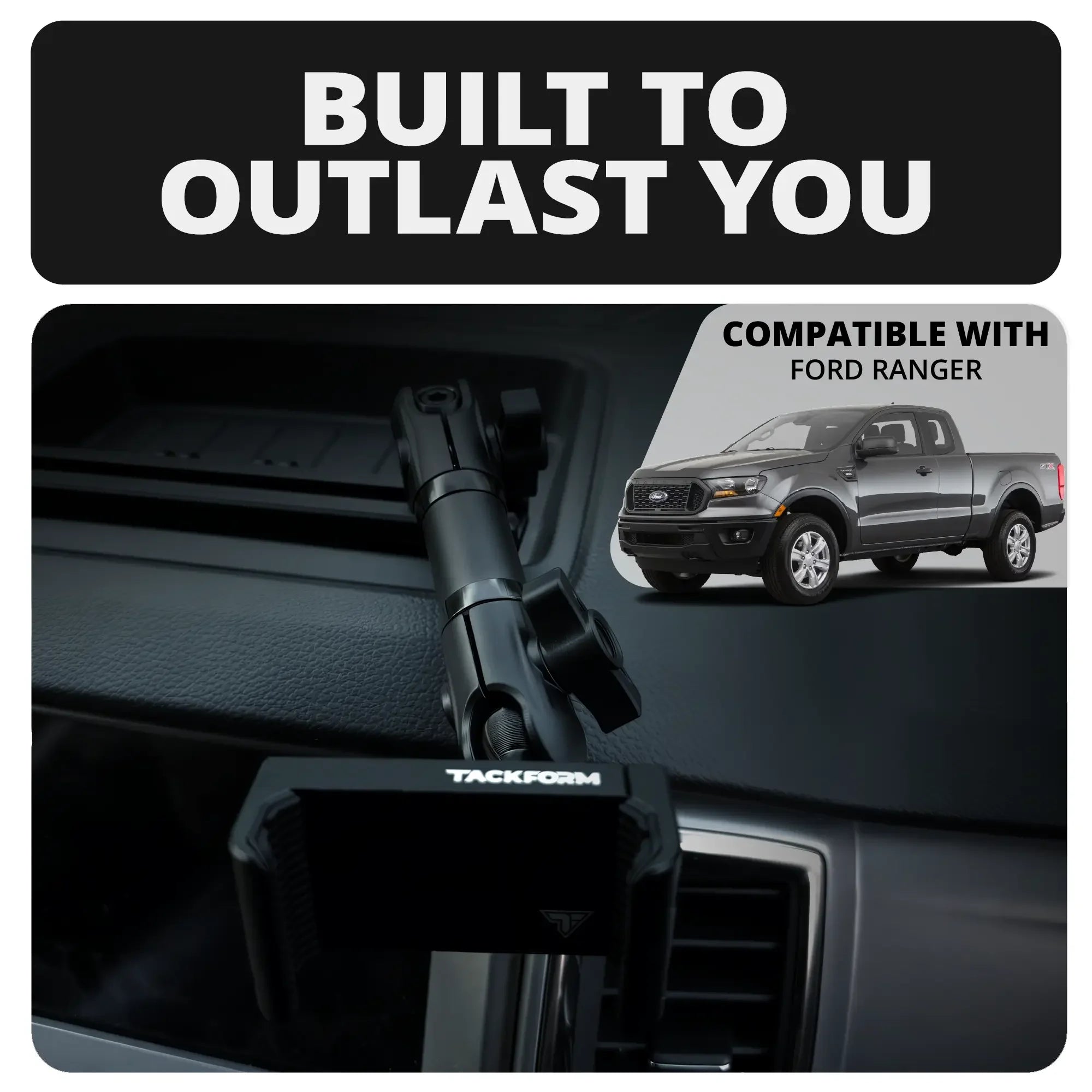 TRAXX™ - Slim Track Dash Bracket With 20LITE Phone Holder & CB Microphone Holder | 2019-2023 Ford Ranger (WITHOUT Switch Panel)