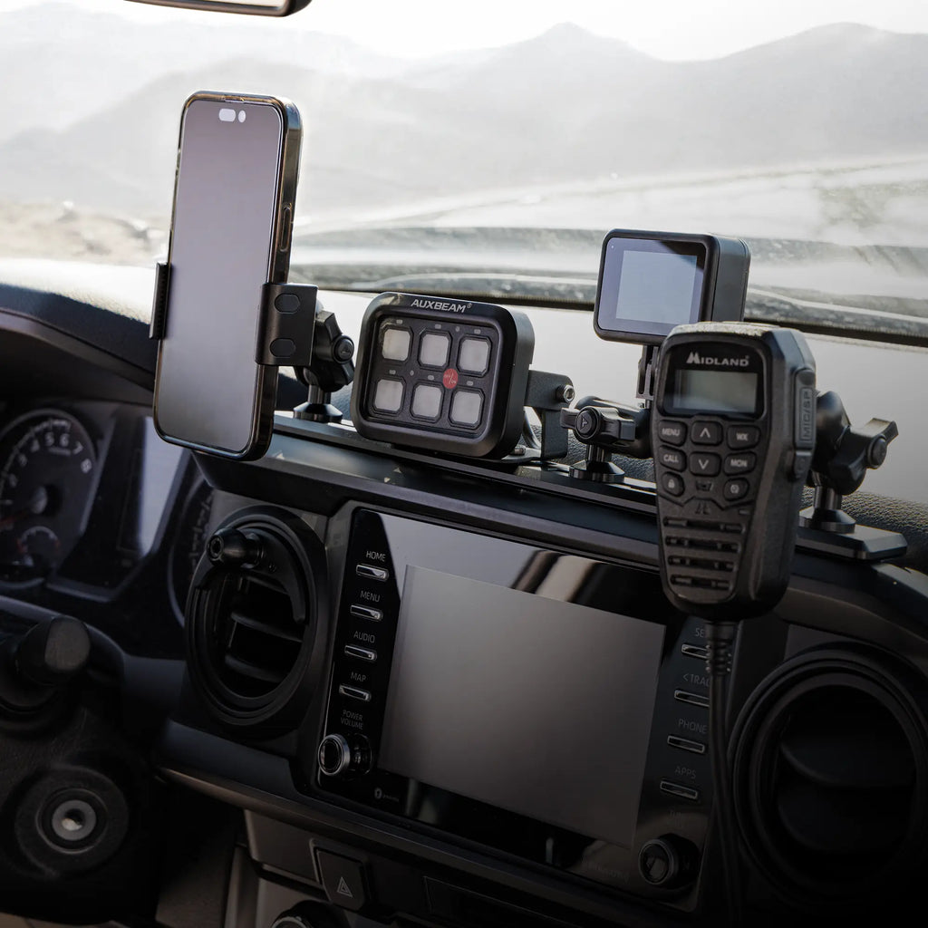 TRAXX - Slim Track Dash Bracket With 20LITE Phone & Midland Magnetic CB Radio Mic Mounts | 2016 - 2023 Toyota Tacoma