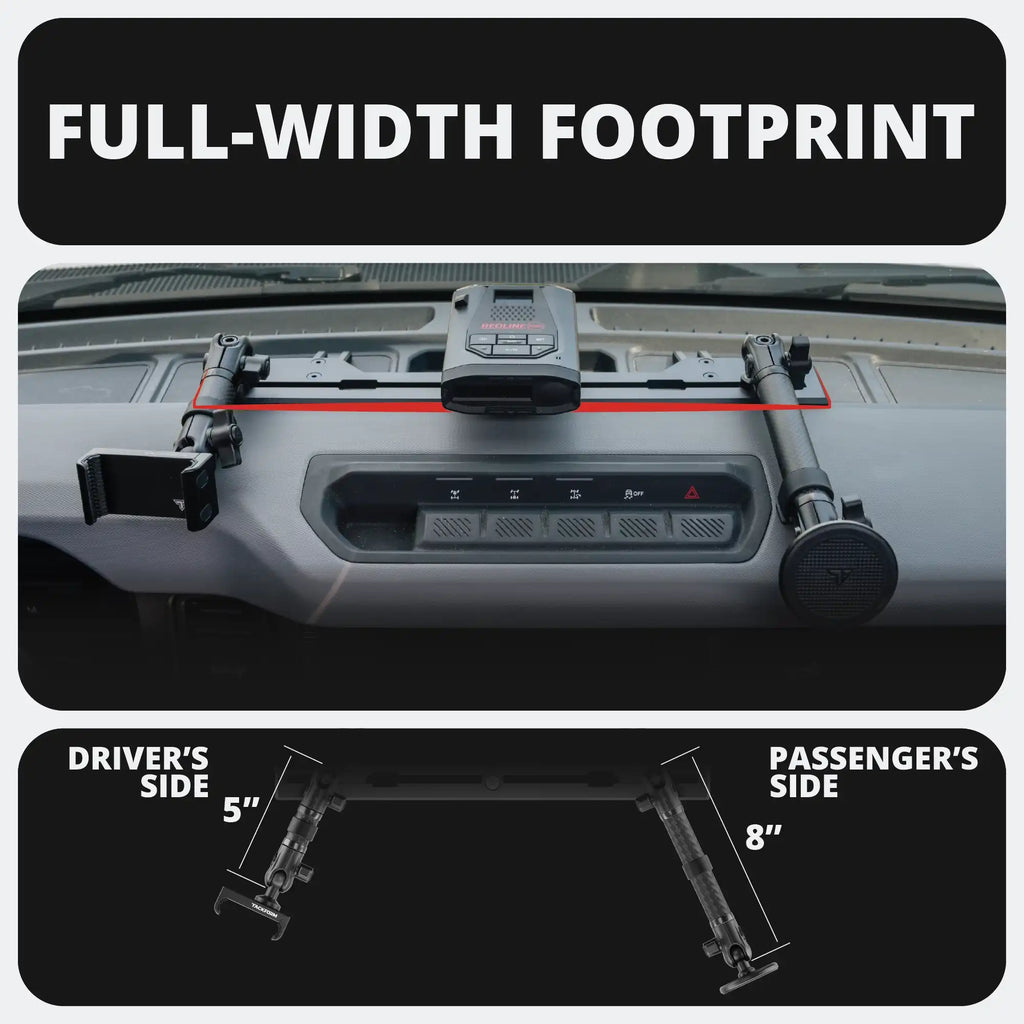 TRAXX™ - Slim Track Dash Bracket With Dual MagSafe Charging Phone Mounts & GoPro Mount | 2021-2026 Ford Bronco & Bronco Raptor (Non-Sport)